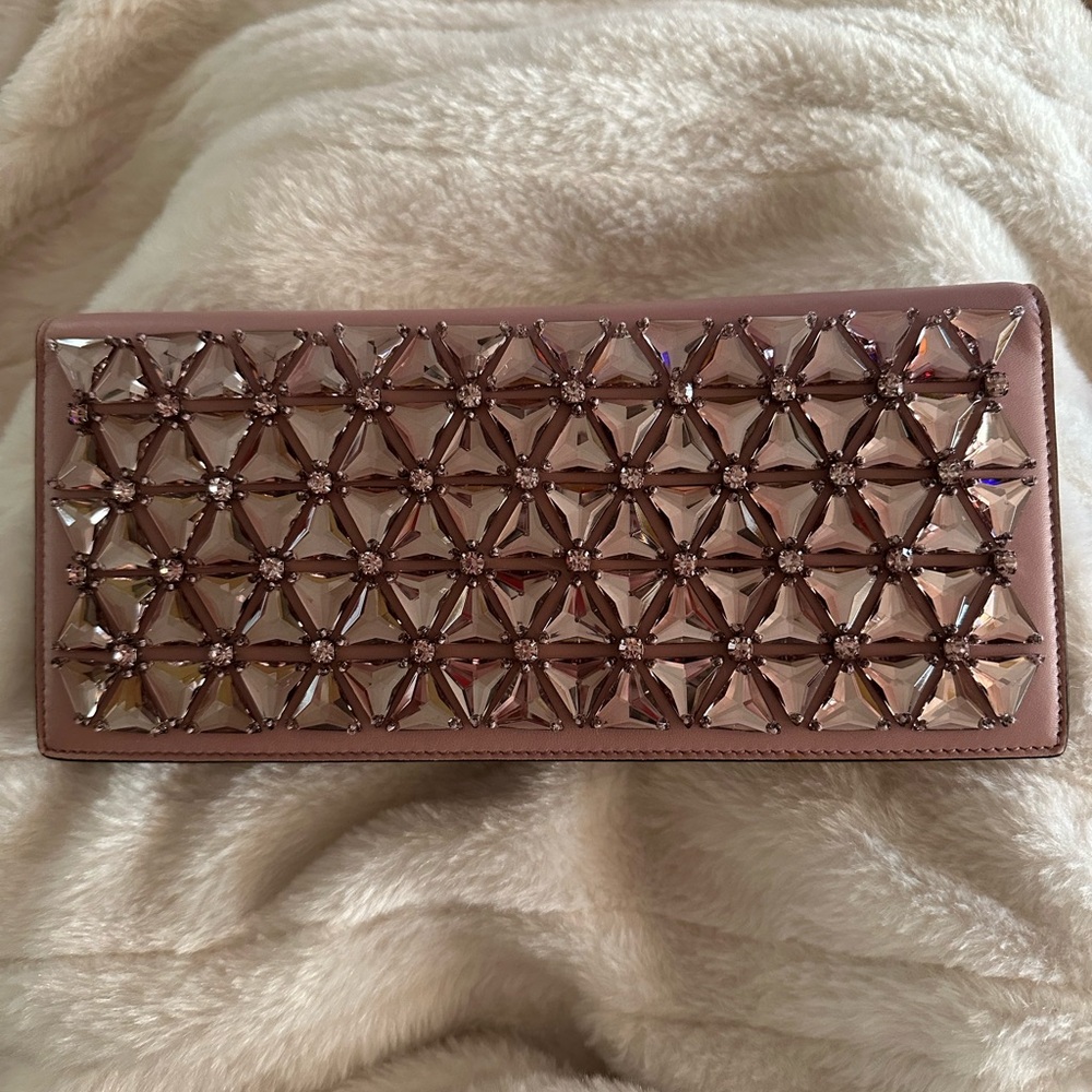 Gucci Broadway Pink leather clutch with crystal embellishments